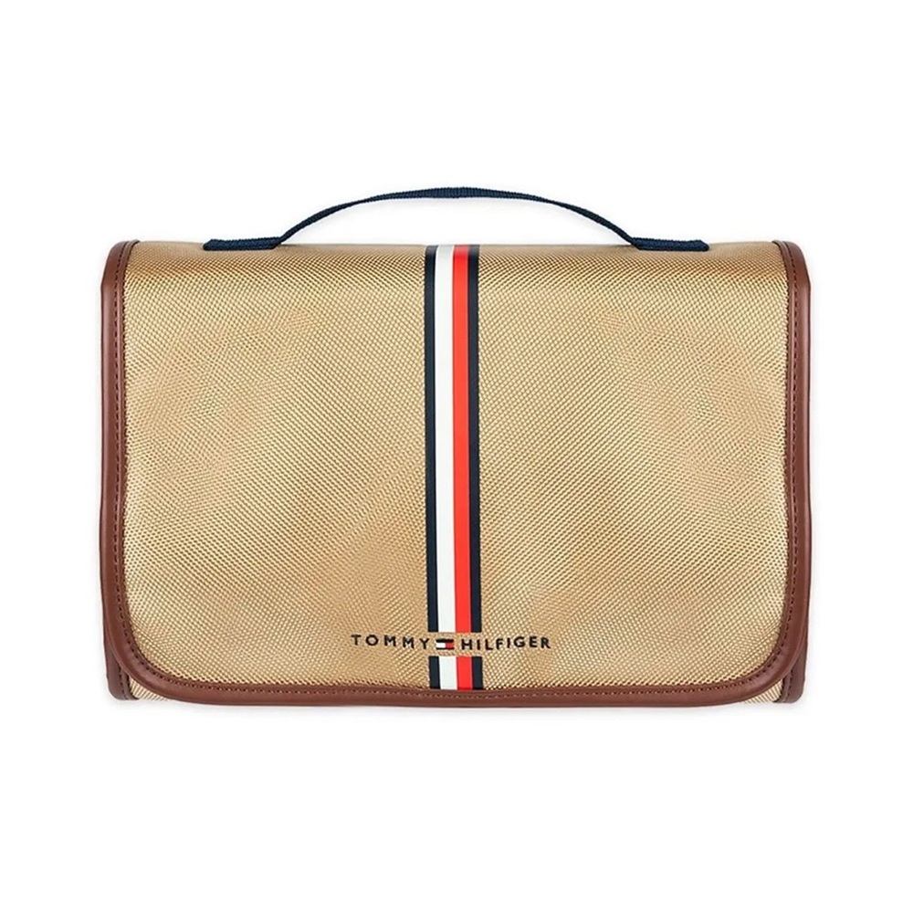 New - Tommy Hilfiger Men's Hanging Travel Kit and Toiletry Organizer in Khaki